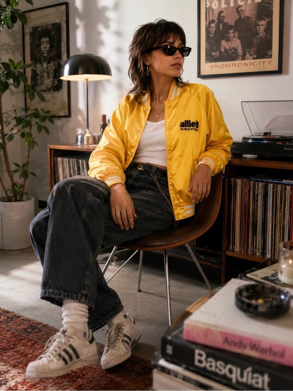 VNTG WinWin Yellow Satin Bomber Jacket with Striped Trim